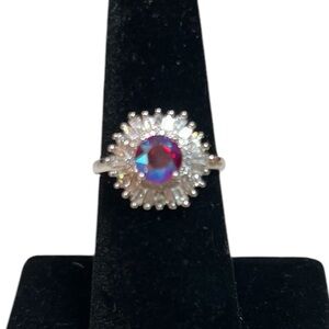 Elegant Silver Stainless Steel and Redish with blue tint Stone Women's Ring